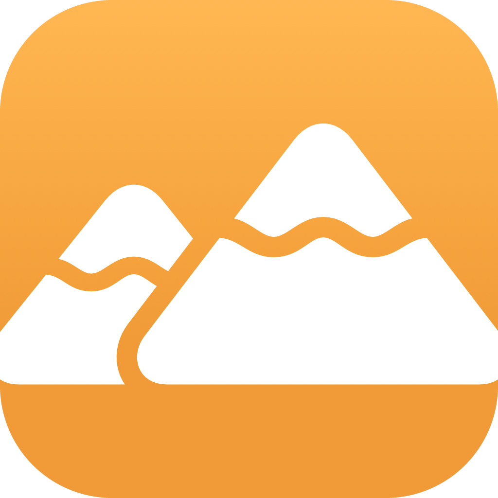 The Print Your Track app icon: two white mountains with a wavy route line, on an orange tile.